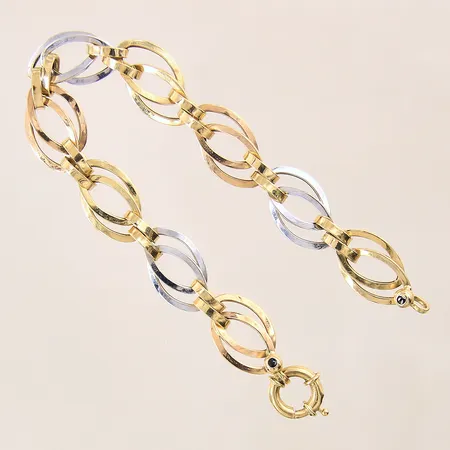 Armband med stenar, längd 19,5cm, bredd 10mm, trefärgat, ihåligt, smärre bucklor, 18K  Vikt: 8,7 g