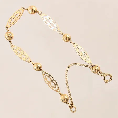 Armband , längd 18cm, bredd 6-7mm, säkerhetskedja, smärre bucklor, 18K  Vikt: 7 g