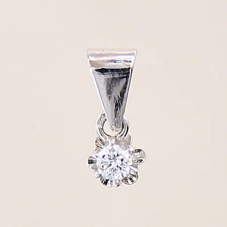 Hänge med en briljantslipad diamant ca 0,10ct, längd: 10mm, bredd: 3,4-4,3mm, vitguld, 18K Vikt: 0,6 g
