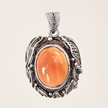 Hänge med orange sten, längd: 20mm, bredd: 3,7-14,3mm, silver 925/1000 Vikt: 3 g