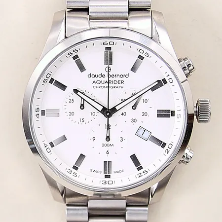 Herrur Claude Bernard Aquarider Chronograph, quartz, water resistant 200m, datum, stål, serienummer: 1047773, boettnummer: 10222, safirglas, extra länkbitar, box. 