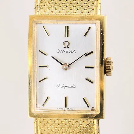 Damur Omega Ladymatic, boett samt länk i 18K, manuell, Ø24x18mm, original länk, plexiglas,  boett samt glas med mindre repor, inga tillbehör, bruttovikt: 46,0g