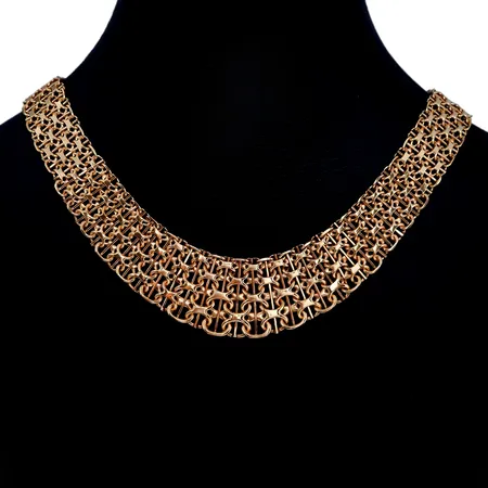 Halskedja X-länk med stav, 18K guld, kraftig modell, Stockholm, längd knäppt 45,5 cm, bredd 14-21 mm, fint skick Vikt: 69,6 g