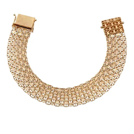 Armband X-länk med stav, 18K guld, Stockholm, längd knäppt 19,5 cm, bredd 16 mm, fint skick Vikt: 23,8 g