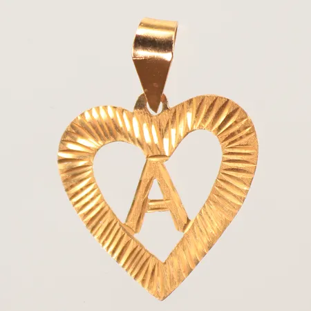 Hänge hjärta, "A", 30x20mm, repigt, 21K Vikt: 1,3 g