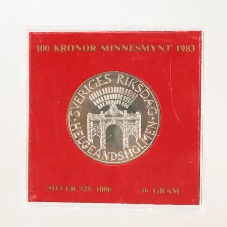 Minnesmynt 100 Kronor, 1983, silver, 925/1000 Vikt: 16 g
