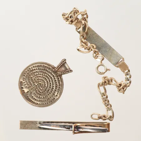 Slipsnål, hänge, armband, slitet, silver 830/1000, 18,7g Vikt: 18,7 g