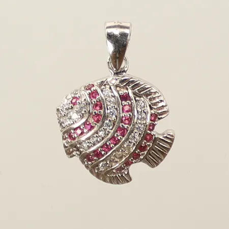 Hänge fisk med röda och vita stenar, 20x16mm, silver, 925/1000 Vikt: 2,7 g