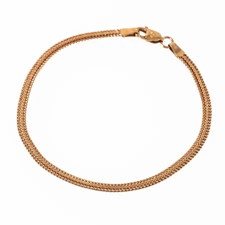 Armband, rävsvans i 18K guld. Det är 18,5 cm långt, 3 mm brett och väger 3,7g. Balestra. Karbinhake. GFAB, 750. 