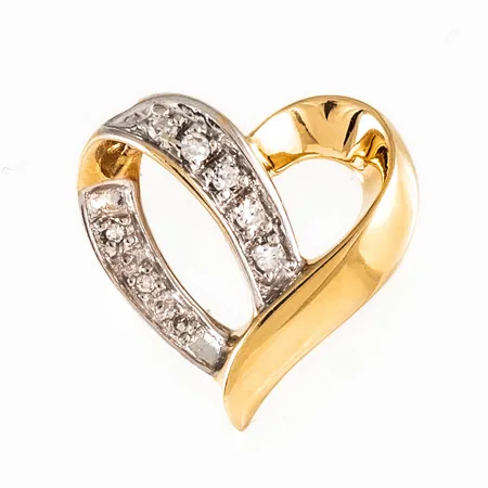 Hänge i 18K guld: Genombrutet hjärta med 8 x c:a 0,01ct åttkantslipade diamanter. Det är 16 x 16,4 mm och väger 2,4g. Stämplad GHA, 750. 