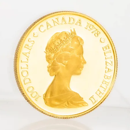 Mynt, 100 DOLLARS CANADA 1978 ELISABETH II, TOGETHER INTO THE FUTURE, ENSEMBLE VERS L'AVENIR. Ø 27 MM, 22K guld. Vikt: 16,9g. 