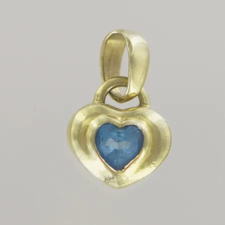 Hänge, hjärta,  med ljusblå sten, L 1,5 cm B 10 mm, 18k Vikt: 2,2 g