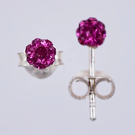 Ett par örhängen med rosa stenar, Ø ca 3mm, 925/1000, silver Vikt: 0,3 g