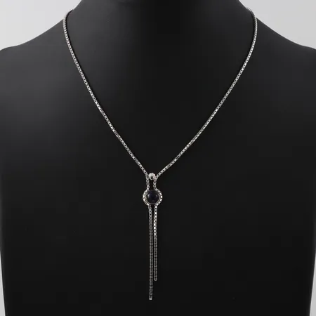 Halssmycke Venezia med en sten, längd 45cm, bredd ca 1,6mm, silver Vikt: 9 g
