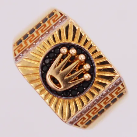 Klackring, svarta & vita stenar, stl 20½, 21K  Vikt: 9,7 g