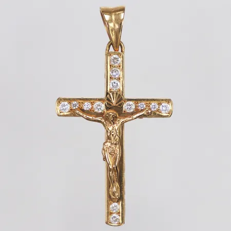 Hänge, kejsar, krucifix, vita stenar, 60x33mm, 18K Vikt: 23,3 g