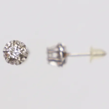 Ett par örhängen, diamanter 2xca 0,01ct, vitguld, plaststoppar, 18K Vikt: 1,5 g