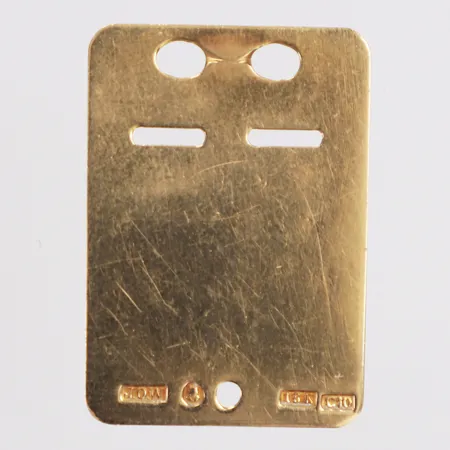 Hänge, ID-bricka, Waleby år 1977, 27mm, gravyr, 18K  Vikt: 3 g