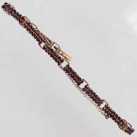 Armband, granater, ca 18cm, bredd 4,8mm, säkerhetskedja, 830/1000 silver Vikt: 12,1 g