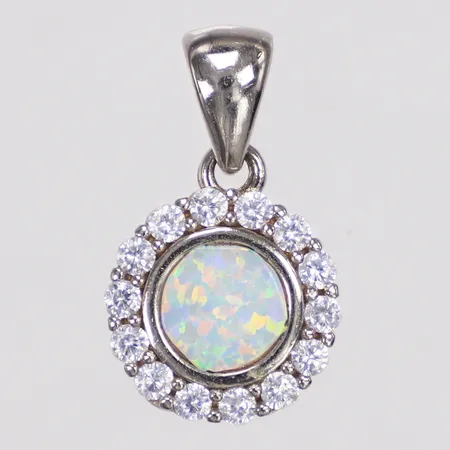 Hänge, opal, vita stenar, 17mm, 925/1000 silver Vikt: 1,8 g