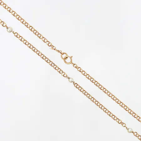 Collier Bismarck med fem integrerade pärlor, 40cm, bredd: 3mm, defekt länkbit vid lås, 18K Vikt: 4,2 g