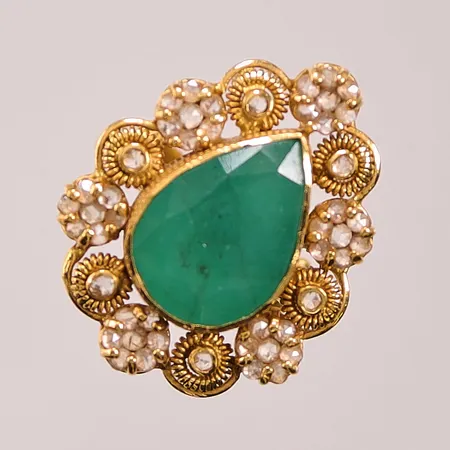 Ring, rosenslipade diamanter 41x ca 0,01ct, Ø18 justerbar storlek, bredd:26mm, troligtvis grön aventurin, 22K 9,7g.