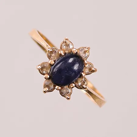 Ring, Ø17¾, bredd:12mm, blå/vita stenar, 18K 2,7g.
