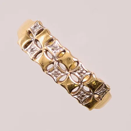 Ring, diamanter 7x ca 0,005ct, Ø17½, bredd:6mm, 18K 2,4g.