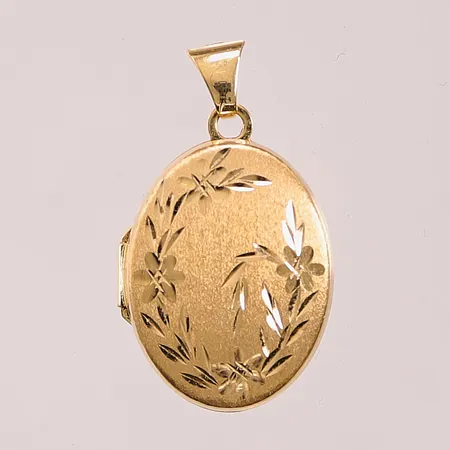 Medaljong, 21mm, blomdekor, glasinlägg, 18K 2,5g.