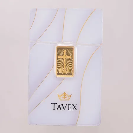 Guldtacka Tavex, "kors", bruten etui, snr:001825, 24K 5g.