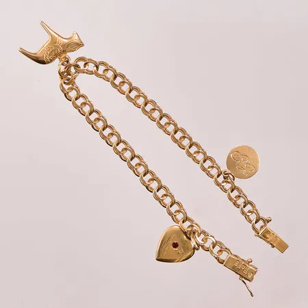 Armband, 18,5cm, bredd:5mm, berlocker, 18K 11,4g.