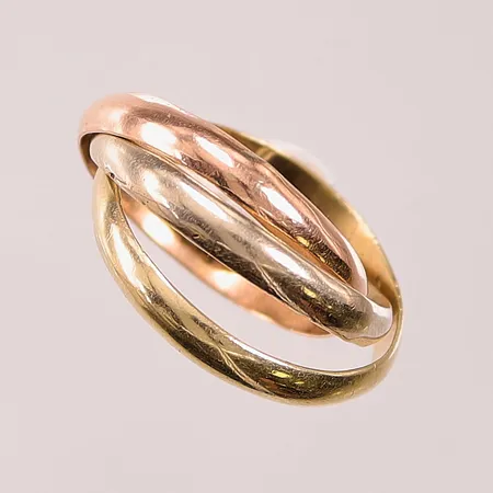 Ring, tredelad, Ø19¼, bredd:3mm, tricolore, 14K 6,2g.
