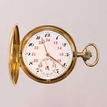Fickur 18K, savonette, IWC Probus Scafusia, 51mm, boettnr:745063, verknr:647837H6/55231, rött 24-timmars index, innerboett i metall, monogramgraverad, påse, träetui, 18K 110,3g.