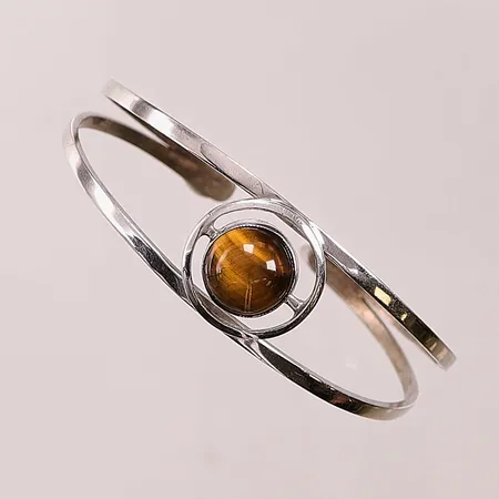 Armring, öppen, ca Ø62mm, tigeröga, 835/1000 Silver 15,7g.