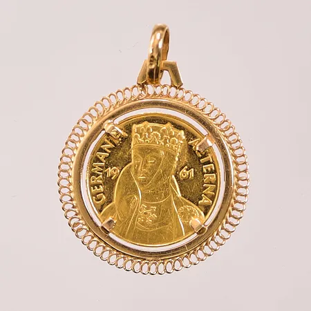 Hänge, 32x28mm, mynt 1 Ducat, Aureus Magnus år 1961 i 23,5K, 18K 7,1g.