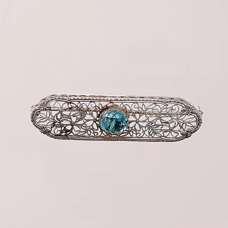 Brosch, 43mm, blå sten, 14K 3,5g.