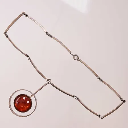 Collier, Niels Erik From, ca 40cm, hänge 56x33mm, bärnsten, 925/1000 Silver 26g.