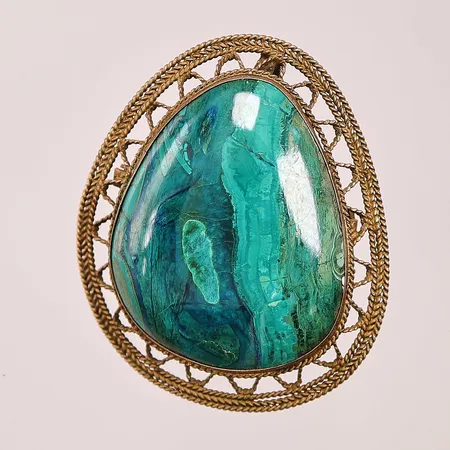 Hänge/brosch, malakit, 43x37mm, Israel, 925/1000 Silver 13,6g.