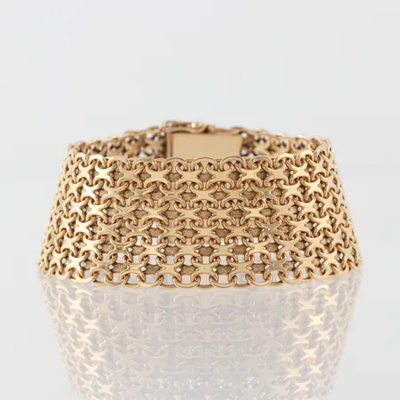 Armband X-länk, August Mikkov AB Stockholm 1964, längd 19 cm, bredd 25 mm, 18k. Vikt: 62,4 g