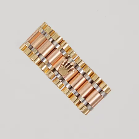 Ring stl 20, bredd 6,3-11mm, ledad modell, rödguld/gulguld/ vitguld, ej märkesdesign, 18K Vikt: 7,6 g