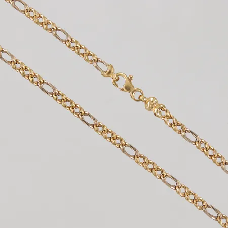 Kedja, Figaro, 44cm, bredd 3,7mm, glapp i låset, ihålig, ojämnheter, 18K Vikt: 8,1 g