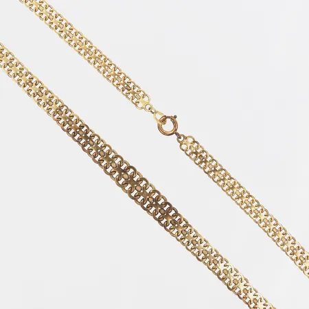 Kedja, doserad X-länk, längd: 38,5 cm, bredd: 6 - 8,5 mm, slitage, 18K guld. Vikt: 16 g