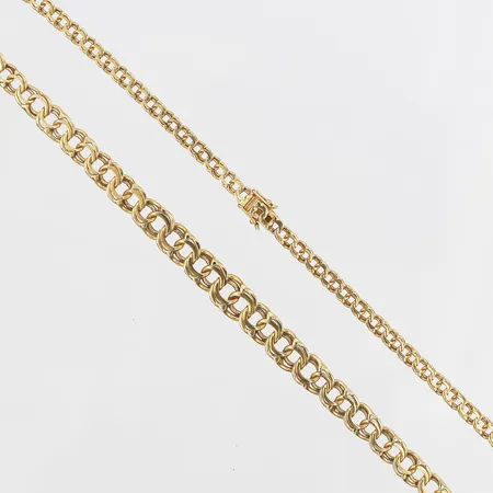 Kedja, doserad Bismarck, längd: 42,5 cm, bredd: 4 - 9 mm, Silema Ahlman & Co Firma, Stockholm år 1968, 18K guld. Vikt: 22,2 g