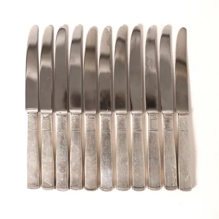 Elva förrättsknivar, modell Rosenholm, GAB, Stockholm år 1944 - 1946, längd: 166 mm, silver. Vikt: 259,2 g