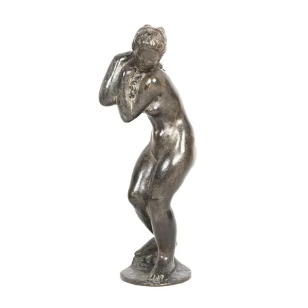 Skulptur, Gerhard Henning, stående kvinna, brons, höjd ca 33cm, signerad och daterad 1924, otydlig gjutarstämpel, Köpenhamn. Specialfrakt, kontakta pantbankskontoret för mer information.