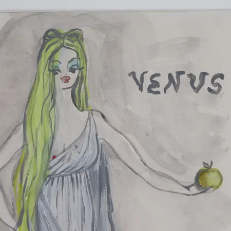 Tavla Max Goldstein (Mago), "Sköna Helena", akvarell, signerad Mago, dedikerad och daterad 91, Vasateatern, Stockholm, bildyta 32x22cm, ej examinerad ur ram. Skickas med postpaket.