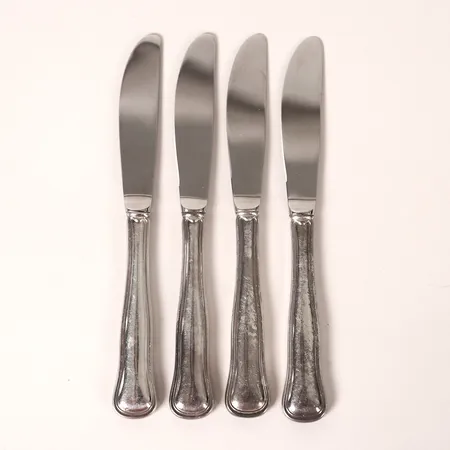 Fyra förrättsknivar, modell Gammaldansk, Cohr, längd 16cm, slitage, silver och stålblad, bruttovikt 132,3g  