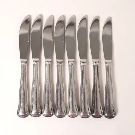 Åtta bordsknivar, modell Gammaldansk, Cohr, längd 20,5cm, slitage, silver och stålblad, bruttovikt 506,4g 