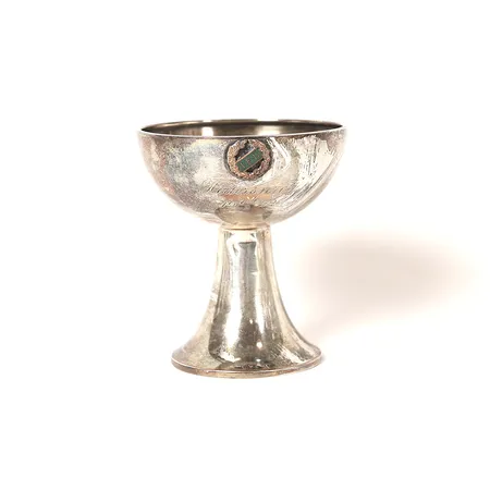 Pokal, emaljdekor, höjd 10cm, slitage, bucklor, gravyr, silver. Vikt: 89,3 g