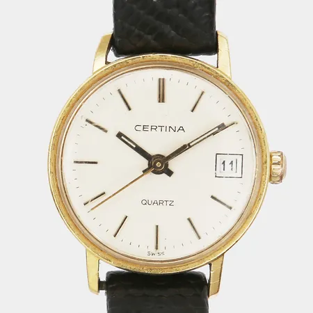 Damur Certina, 18K, Ø28mm, quartz, batteribyte krävs/står still, slitage, gravyr. 